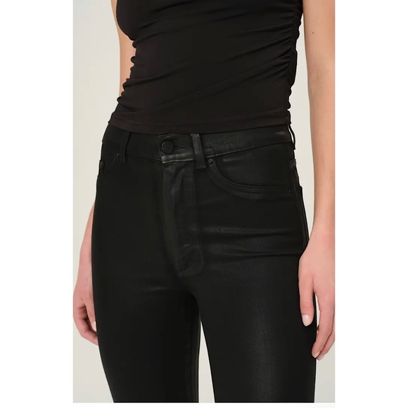 DL1961 Halle Instasculpt Raw Hem High Waist Ankle Straight Jeans Black Coated 26 - Picture 4 of 7